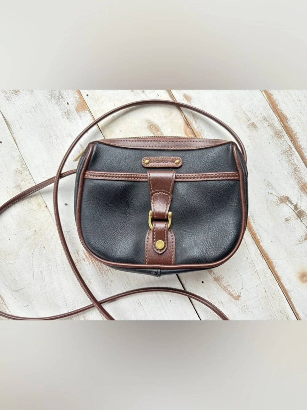 Vintage 90s LIZ CLAIBORNE faux leather mini purse crossbody two tone preppy EUC